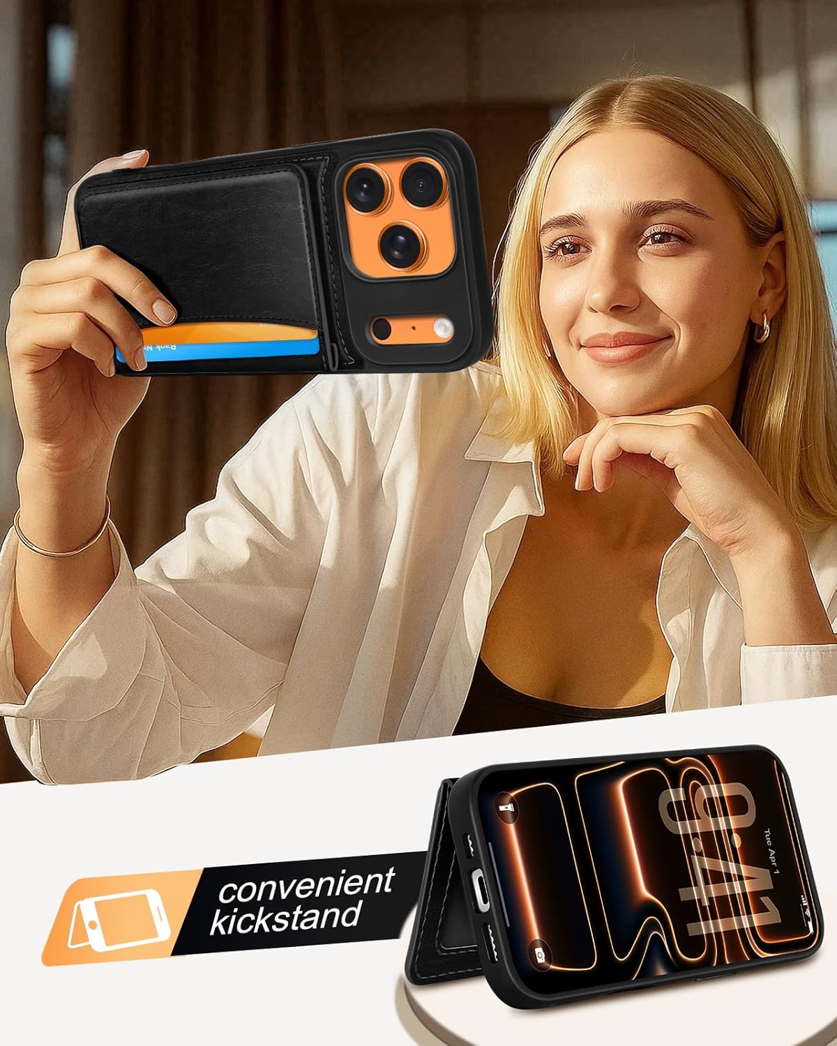 for iPhone 17 Pro Max Case with Wallet - Fits 4 Card Slots, Compatible with MagSafe for Women Men Durable PU Leather Credit Card Holder Kickstand Phone Cover for Apple 17 Promax, Black